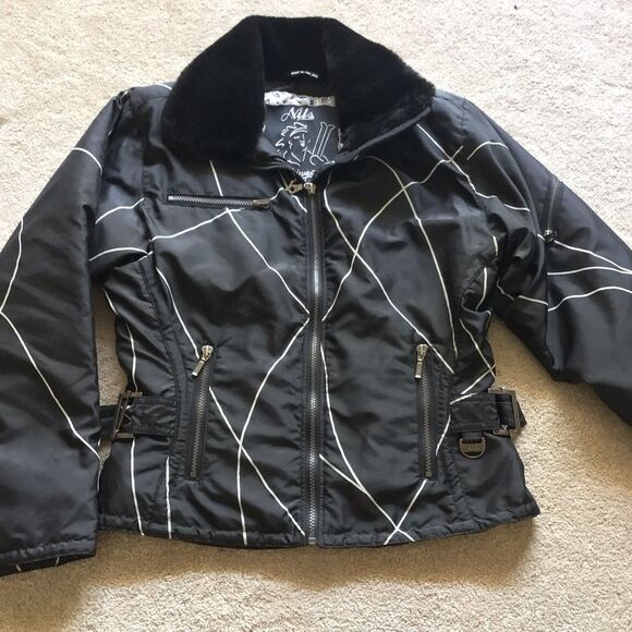 Nils Women’s Vintage 90s Black Print Ski Winter Jacket - Picture 2 of 7